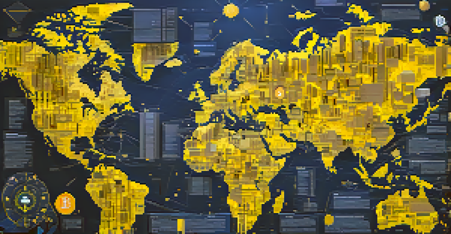 Abstract representation of the global landscape of Bitcoin regulations with a world map and compliance trends.