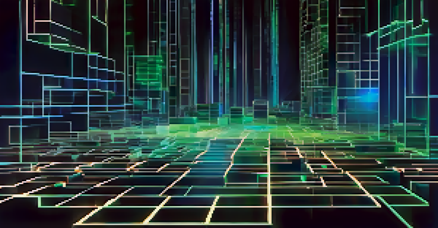 An abstract image of interconnected glowing blocks representing blockchain technology.
