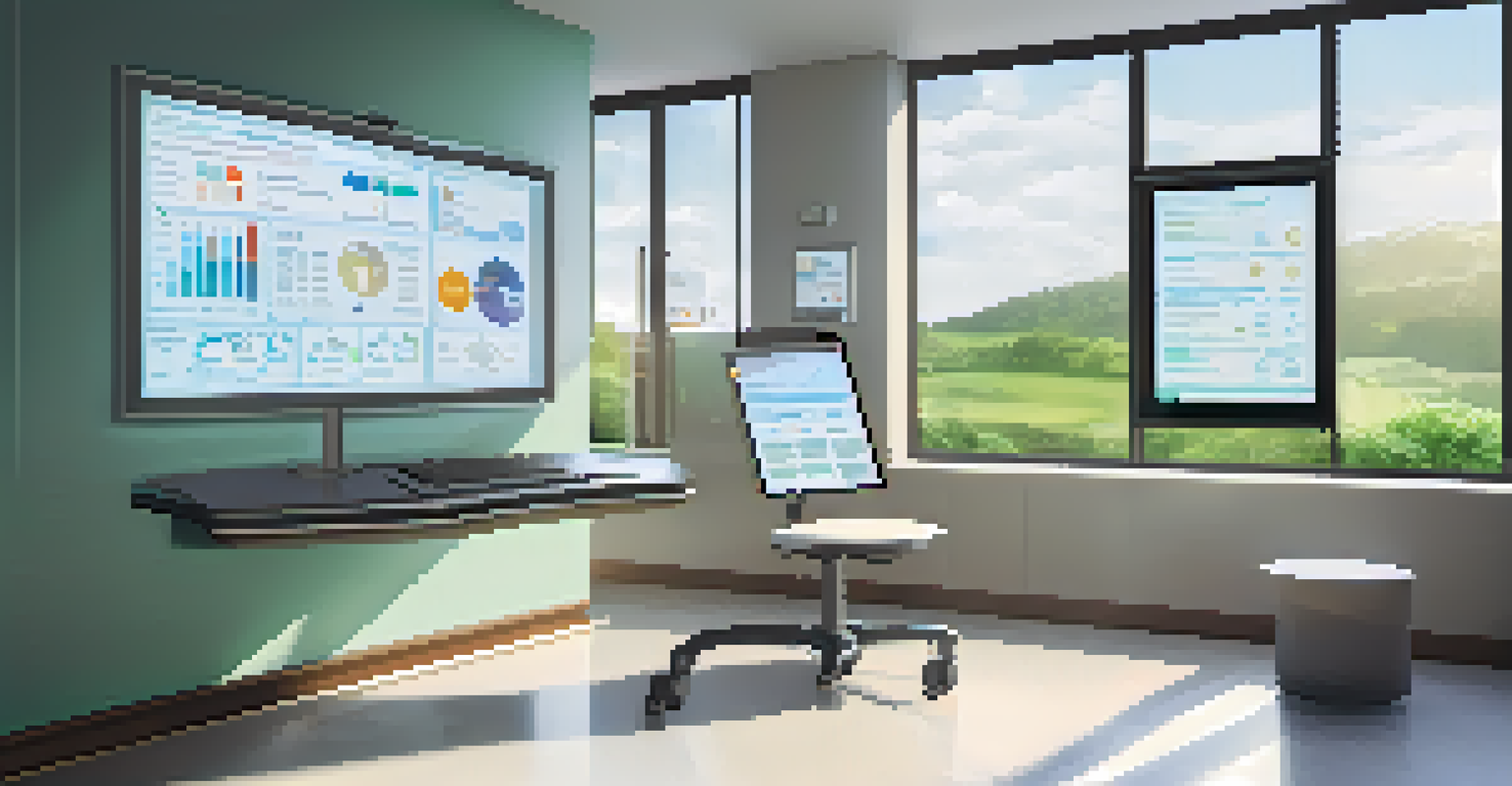 A doctor discussing patient data on a digital tablet in a bright healthcare setting, showcasing blockchain technology.