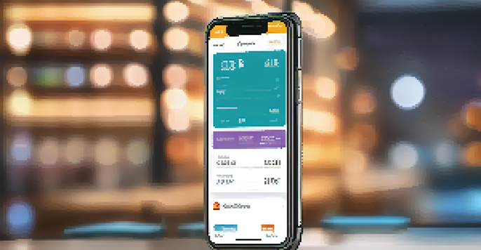 A modern Bitcoin wallet interface on a smartphone, featuring a clear layout and vibrant colors, with a blurred background and warm lighting.
