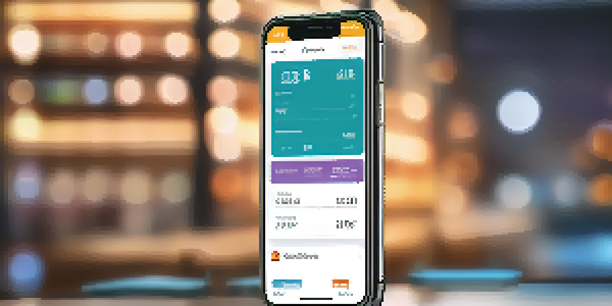 A modern Bitcoin wallet interface on a smartphone, featuring a clear layout and vibrant colors, with a blurred background and warm lighting.
