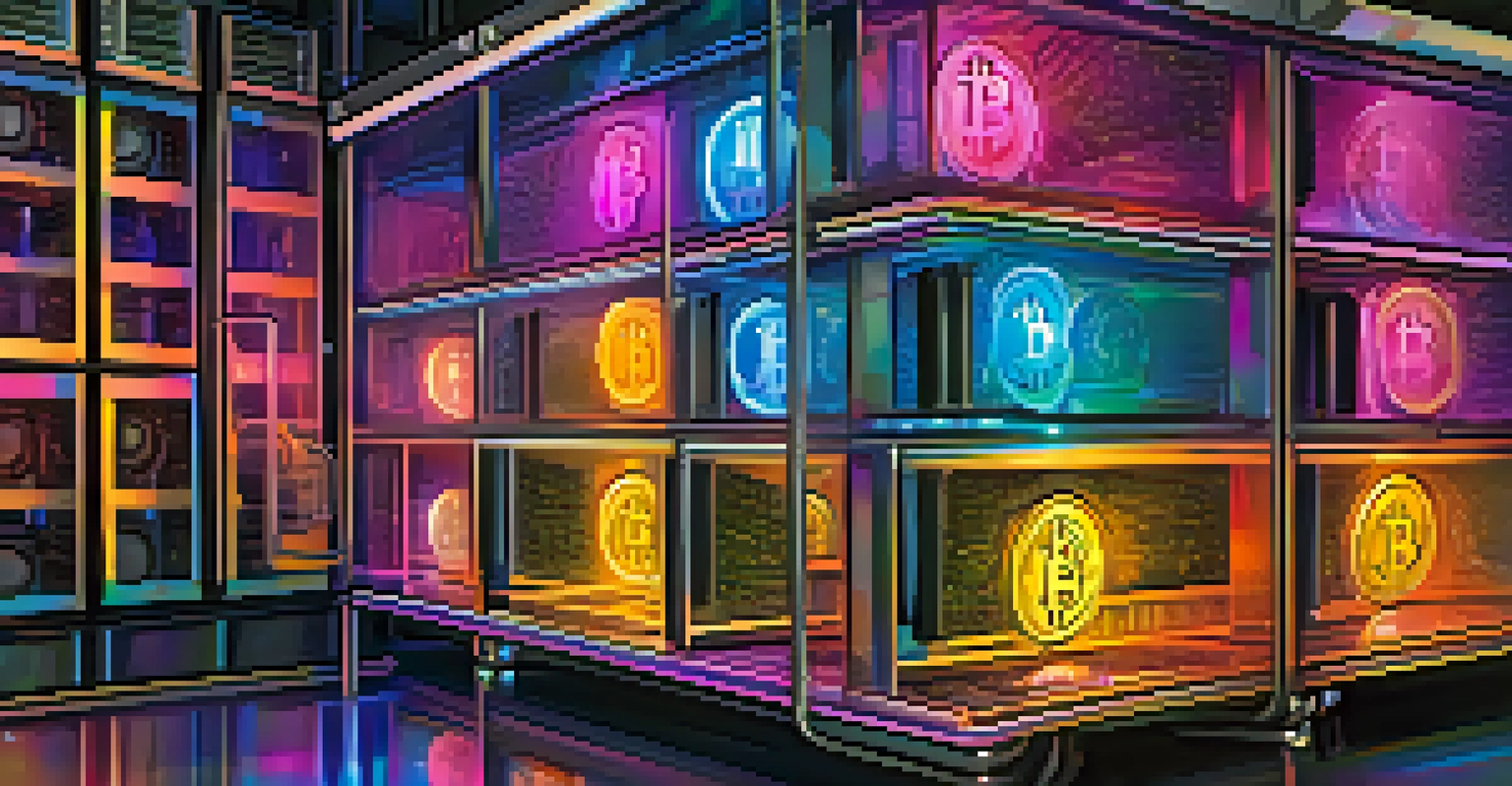 Close-up of an immersion cooling system for Bitcoin mining hardware with colorful liquid.