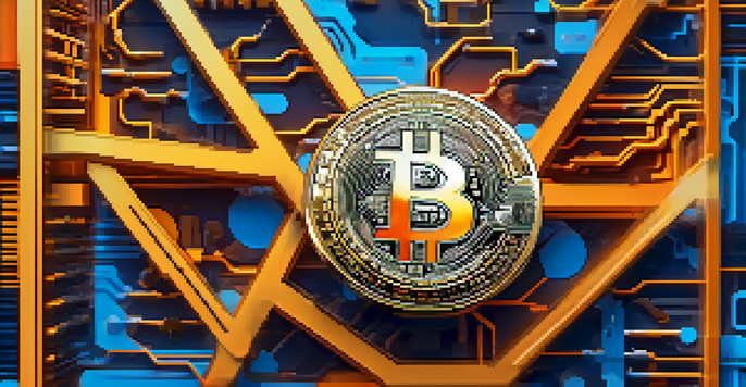 A close-up of a Bitcoin coin with the Segregated Witness concept illustrated in the background, featuring a digital network with flowing transaction data.