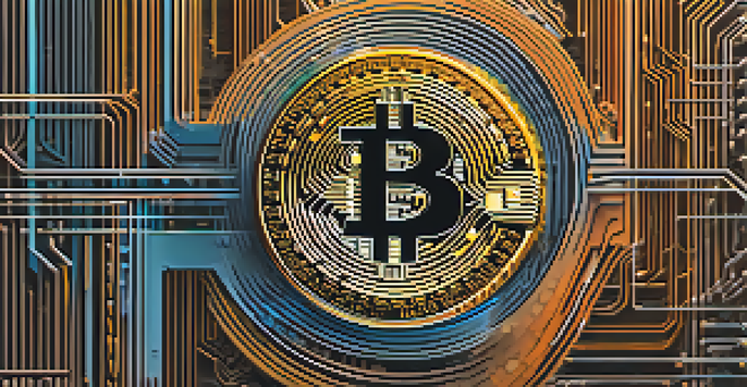 A close-up of a Bitcoin fork chart showing diverging paths in vibrant colors, set against a digital abstract background.