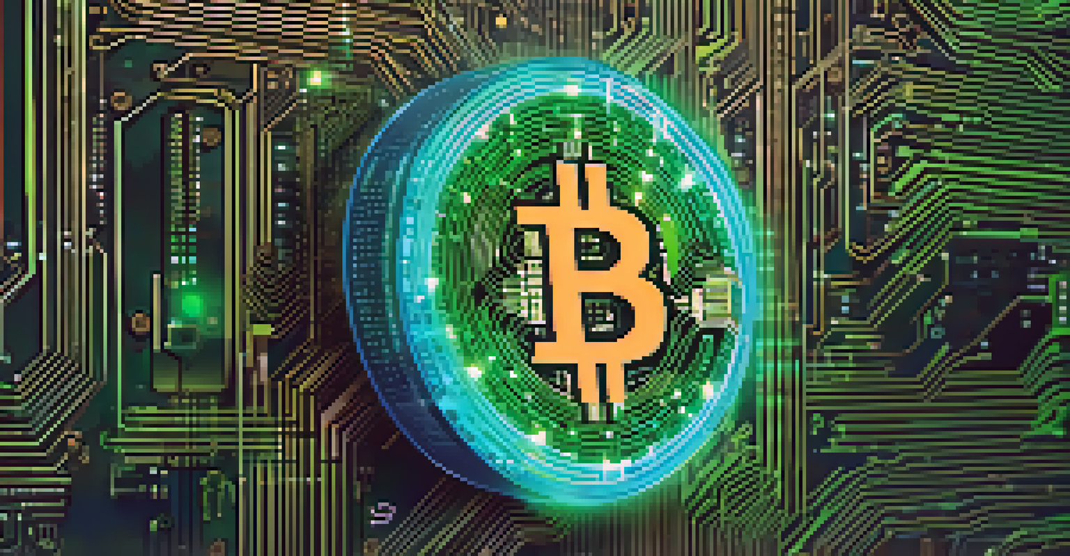 An abstract image showing a digital padlock and a glowing Bitcoin symbol against a circuit board pattern.