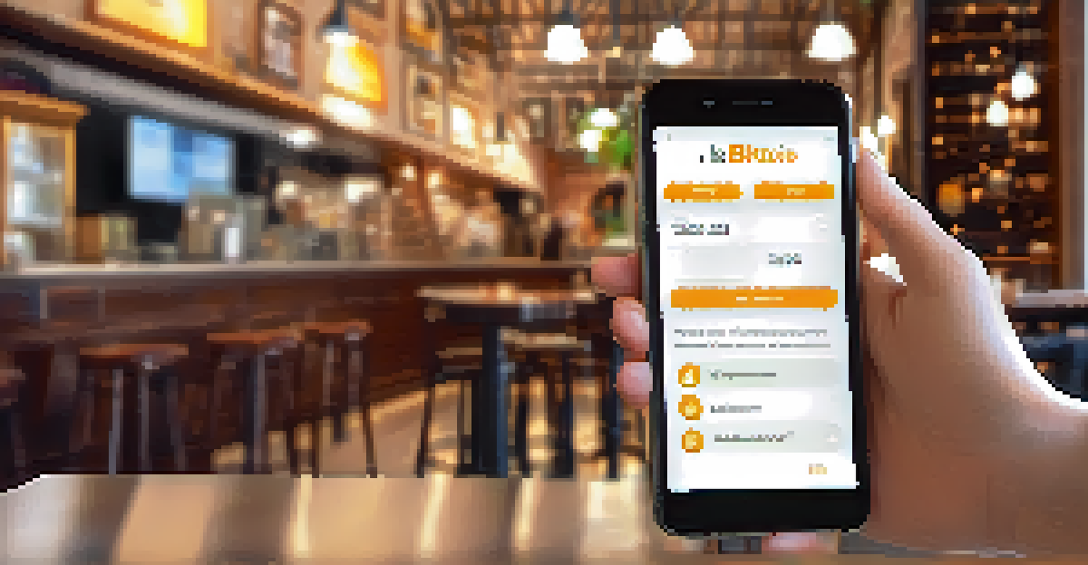 A close-up of hands using a smartphone for a Bitcoin payment at a cafe, showing a transaction confirmation on the screen with a blurred cafe background.
