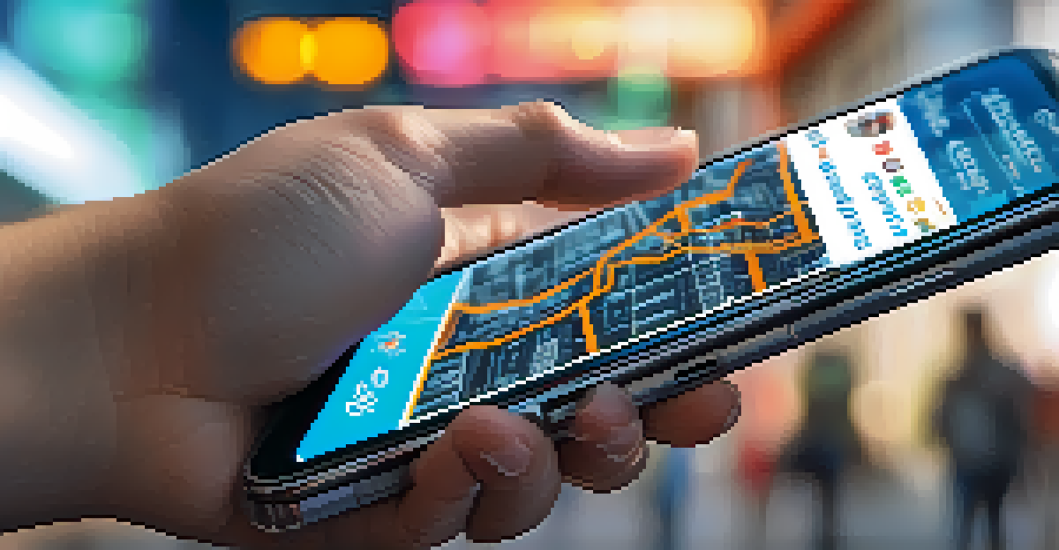 A close-up of a hand using a smartphone to show a user-friendly cross-chain transaction interface against a blurred urban background.