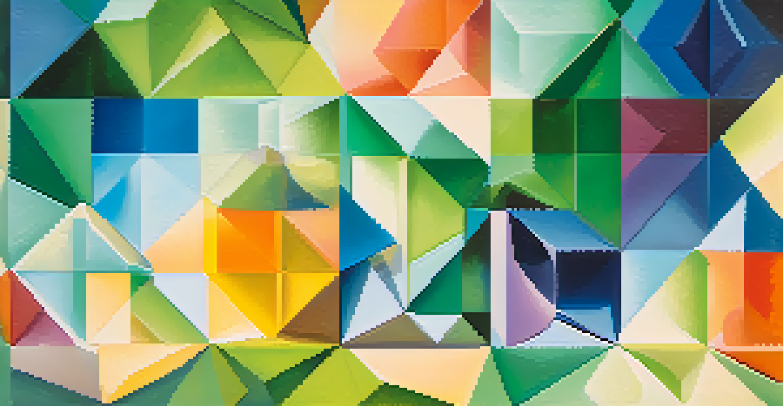 An abstract image showing a balanced scale with colorful geometric shapes symbolizing different investments.