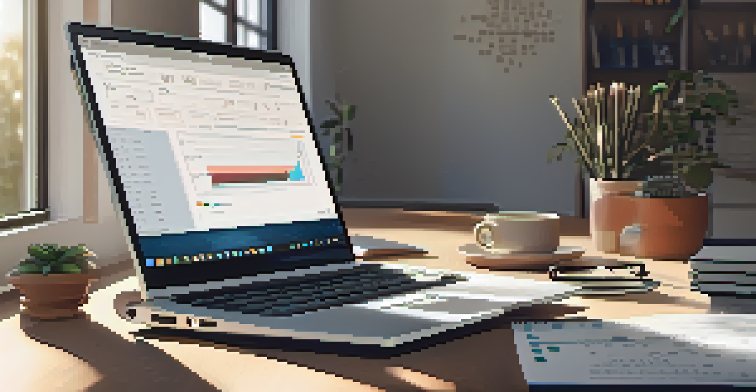 A workspace featuring a laptop with cryptocurrency tax software and notes, illuminated by soft natural light.