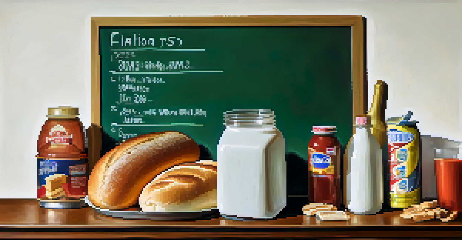 A balloon labeled 'Inflation' inflating quickly, surrounded by prices of common goods on a chalkboard.