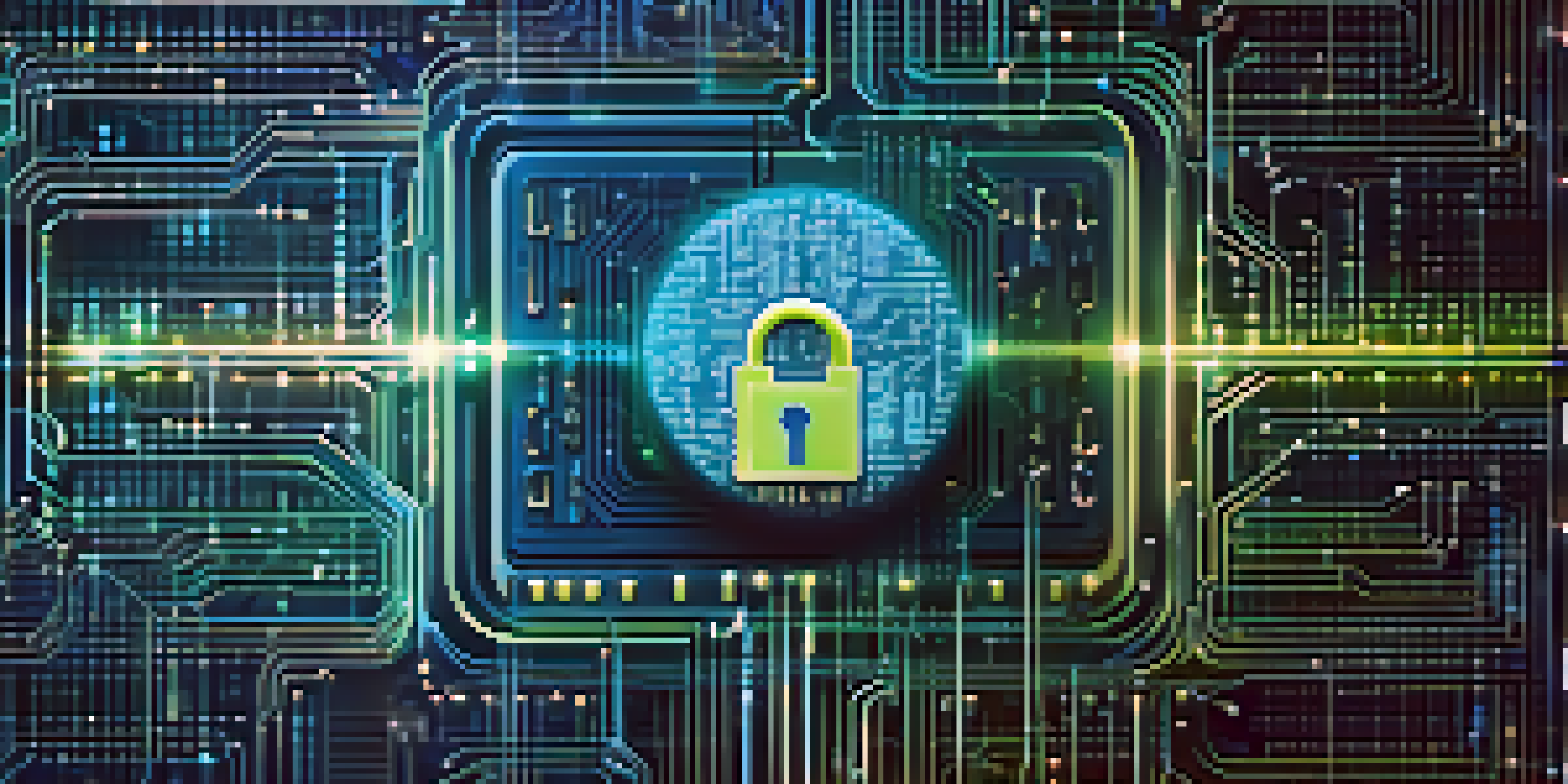 A digital lock represented by binary code with a blurred blockchain network in the background, illuminated in blue and green tones.