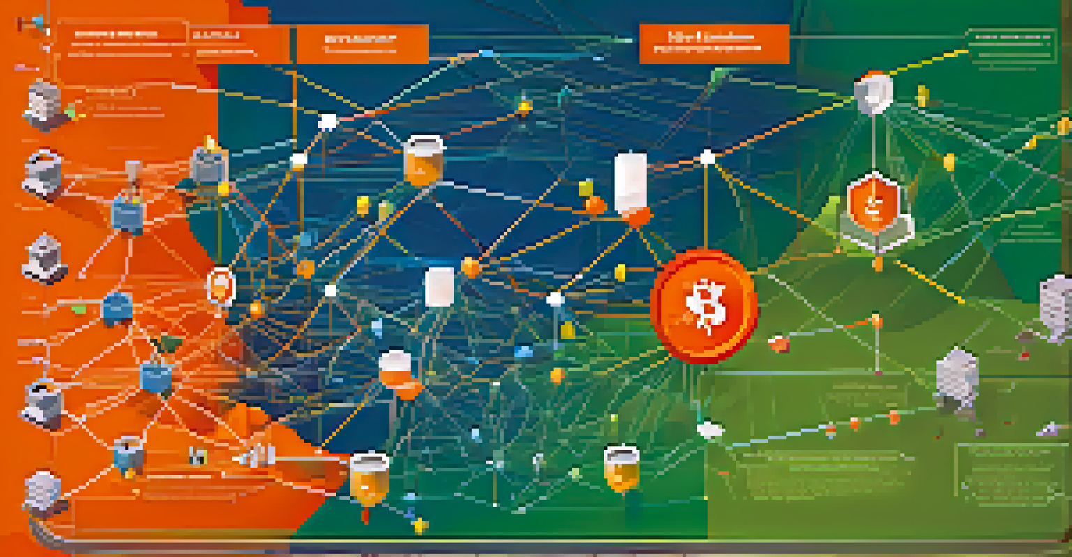 An infographic showing the connection between hash rate and network security with colorful blockchain elements.