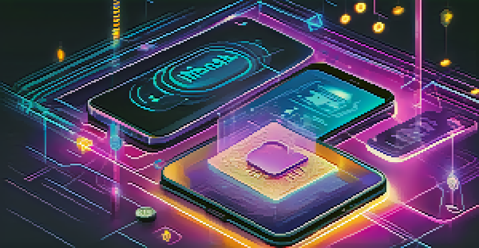 A smartphone displaying a digital wallet with floating Bitcoin symbols and a futuristic background.