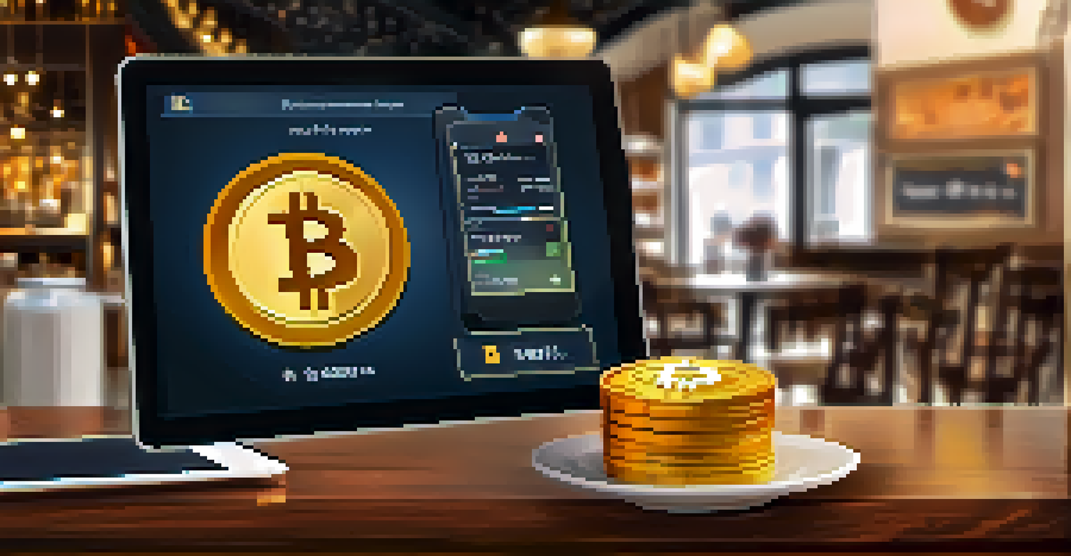 A close-up of a smartphone showing a Bitcoin wallet app interface against a blurred cafe background, illustrating a seamless transaction process.