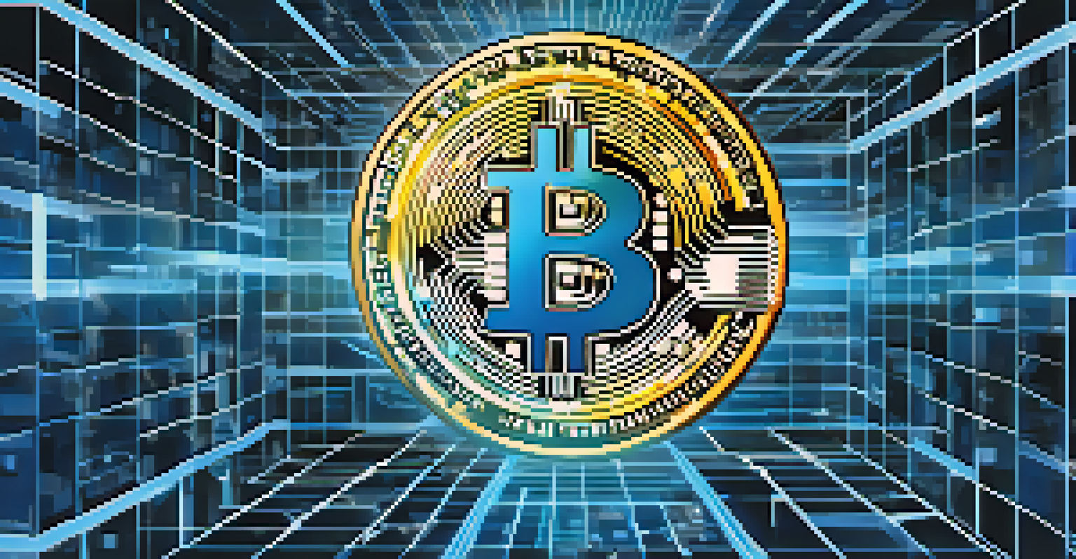 An artistic representation of Bitcoin's transparency, featuring a glowing Bitcoin logo and illustrated blockchain blocks with visible transaction data.