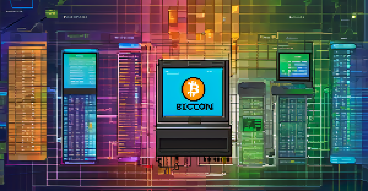 A modern Bitcoin payment gateway interface showcasing cryptocurrency options and security features, with a glowing Bitcoin logo.