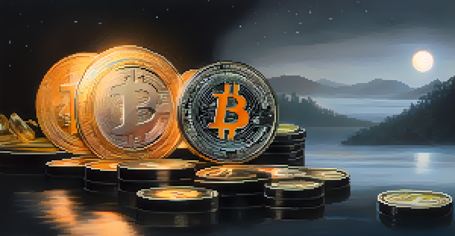 An artistic depiction of glowing coins representing privacy coins, surrounded by a dark mist.