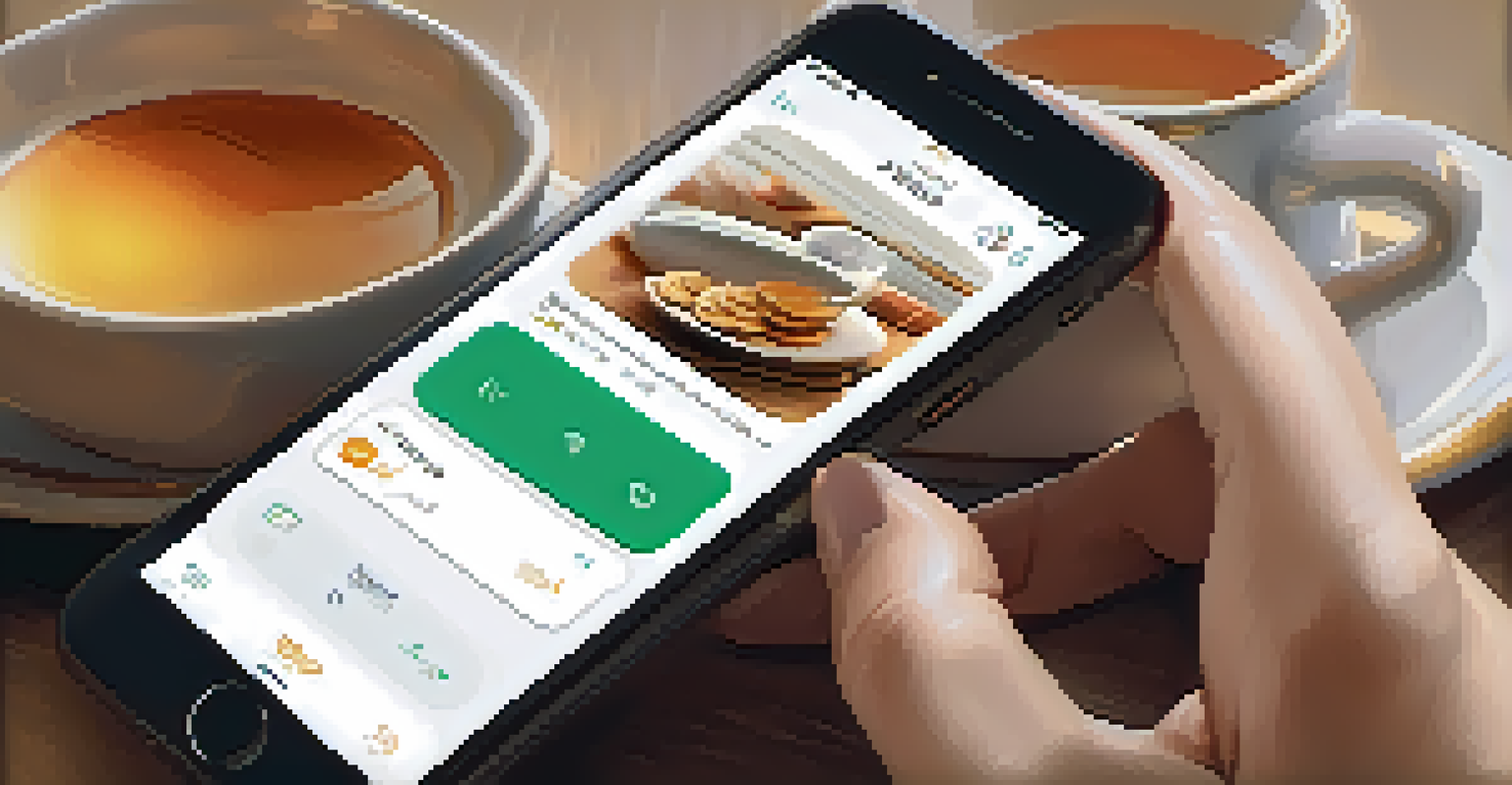 A person using a Bitcoin wallet app on their smartphone in a cozy home environment, with a warm cup of tea nearby.