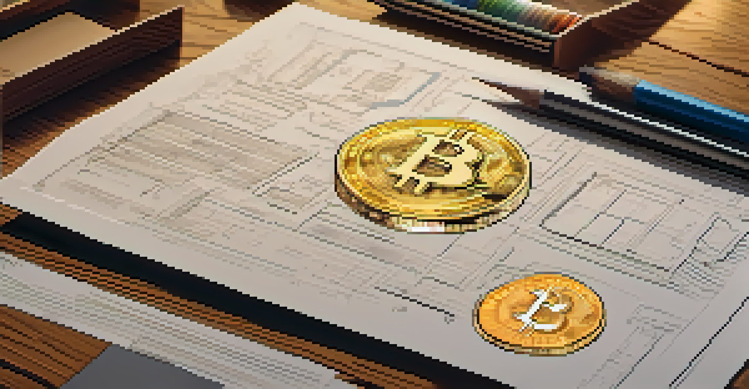A wooden table with scattered blueprints of Bitcoin Improvement Proposals, illuminated by afternoon sunlight.