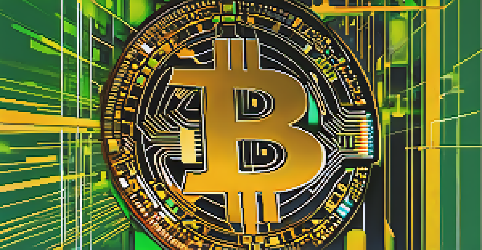 An abstract digital graph showing Bitcoin price trends, overlaid with a clock symbol, featuring vibrant colors.