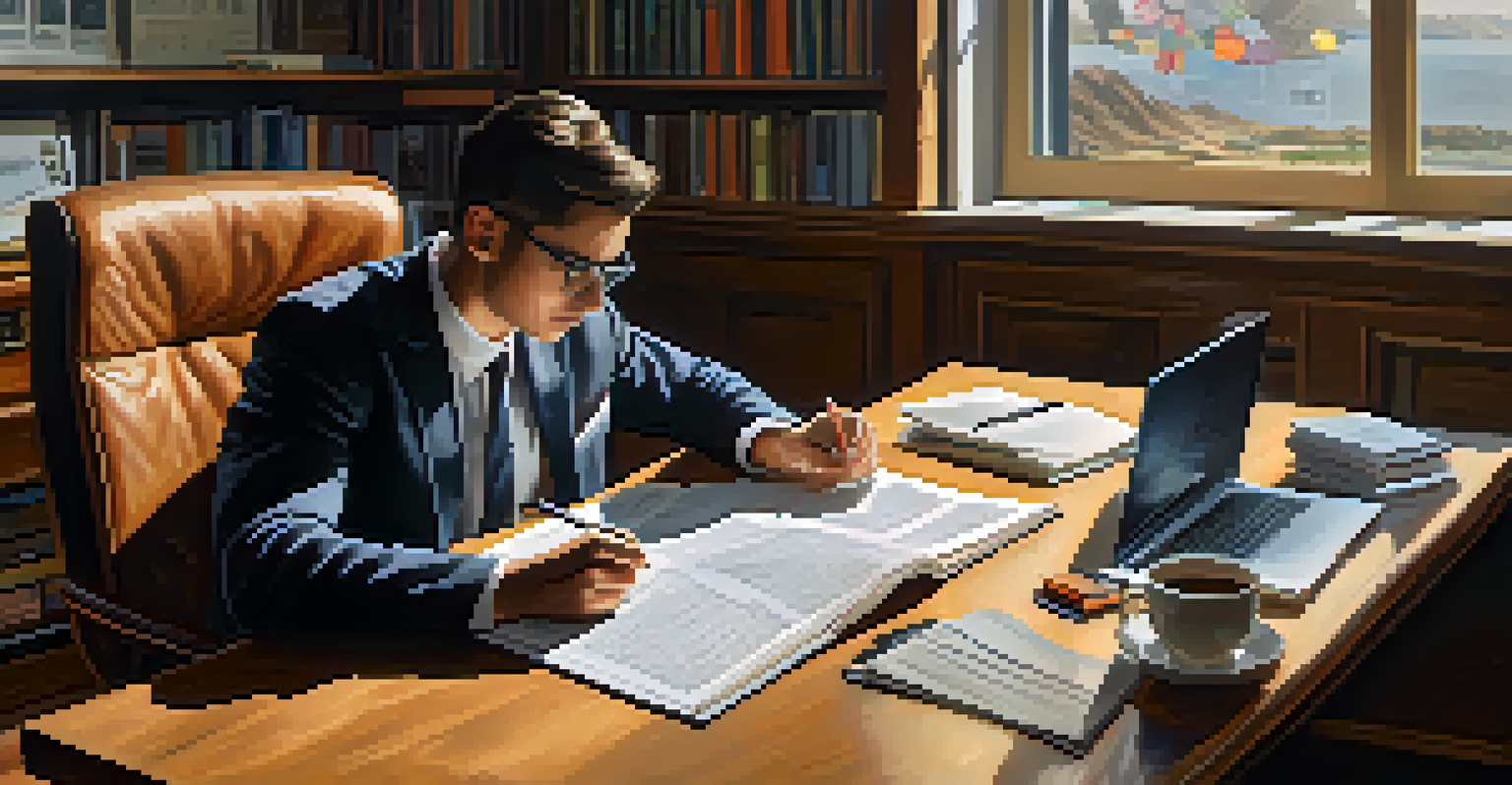 A person reading about cryptocurrency security at a desk, surrounded by books and a laptop, emphasizing education.