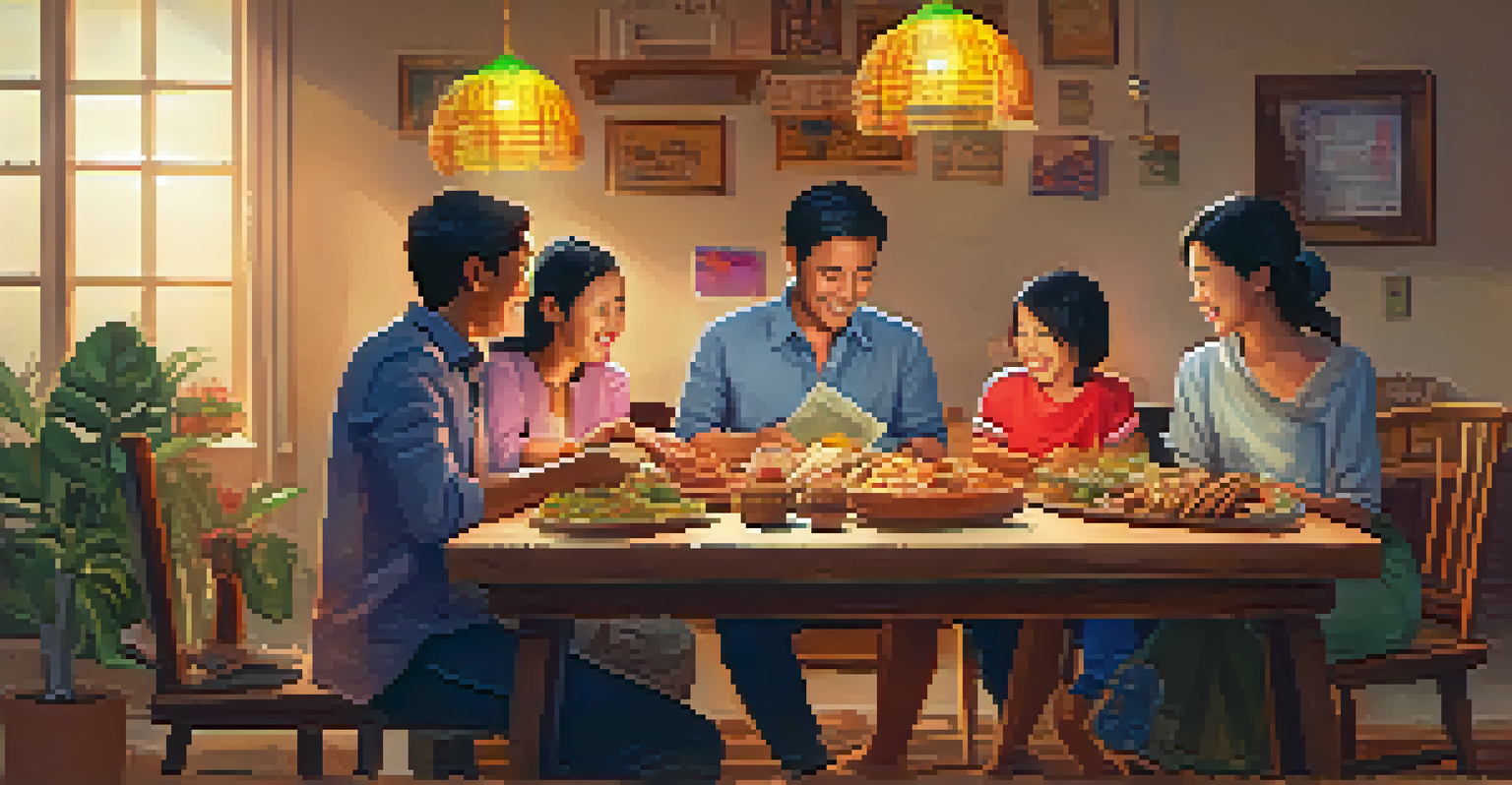 A family happily gathered around a table, receiving money through a smartphone, illustrating the positive impact of remittances on family life.