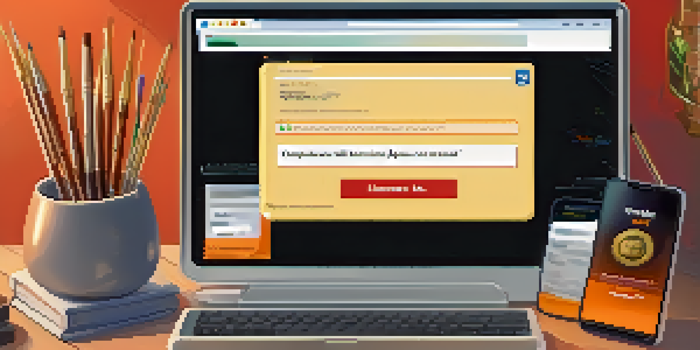 A computer screen showing a phishing email that resembles a bank notification, with security tools on a desk.