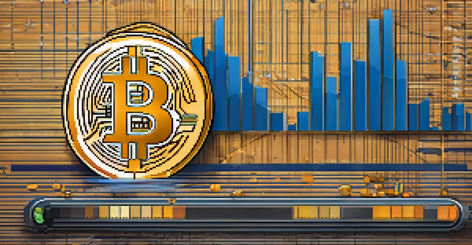 An infographic showing Bitcoin as a currency on one side and as a commodity on the other, with arrows and graphs.