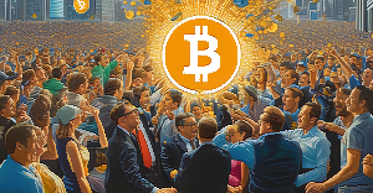 A split image showing contrasting reactions to regulatory changes in Bitcoin, with one side celebrating and the other side in despair, highlighting market sentiment.