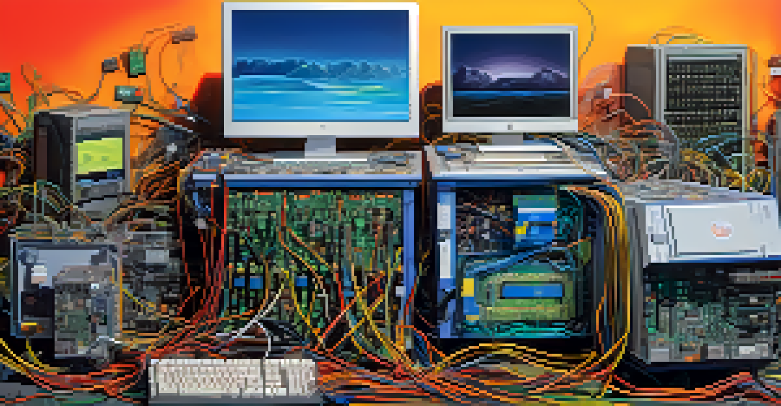 A display of discarded Bitcoin mining hardware illustrating electronic waste and its environmental impact.