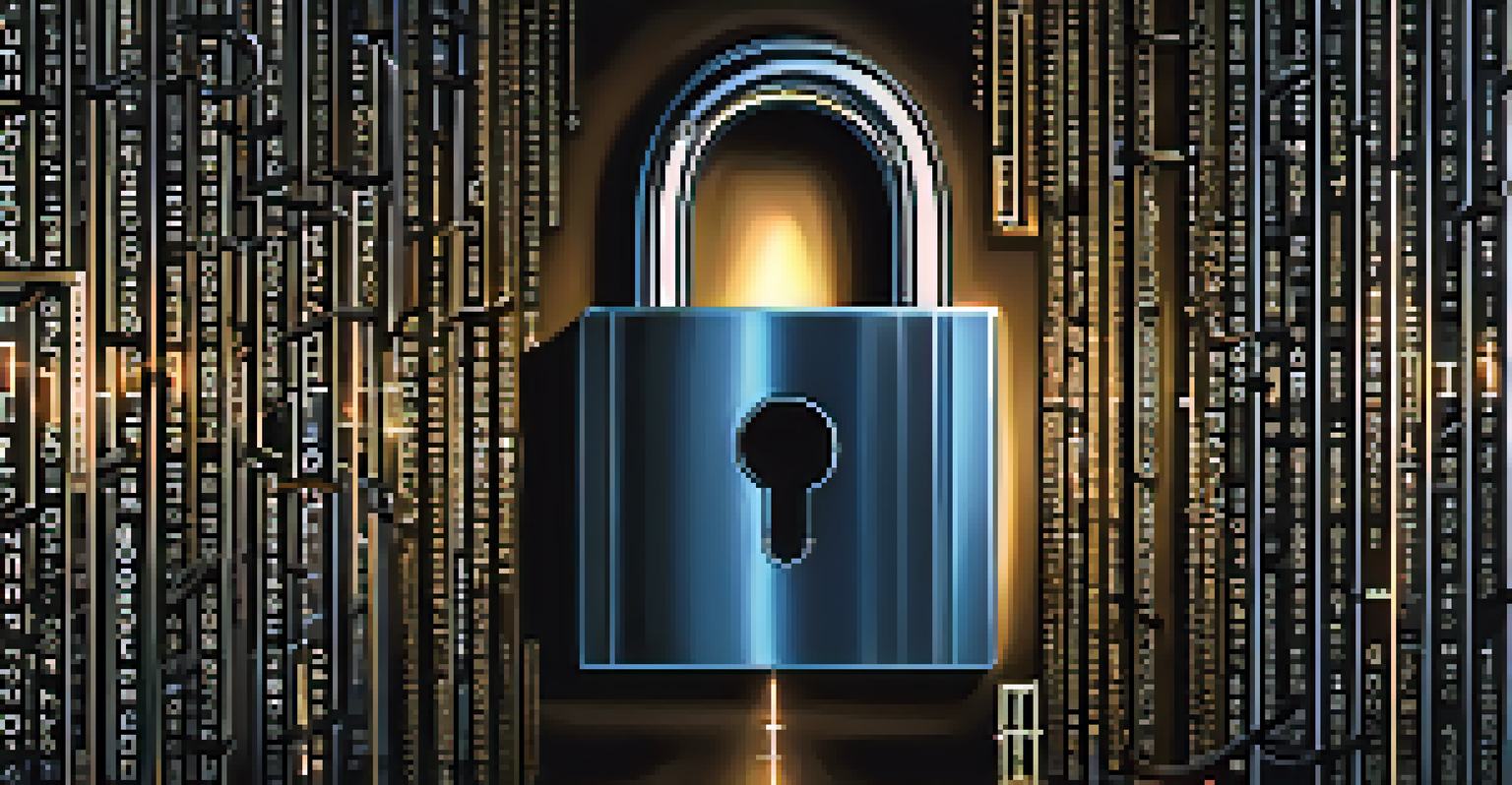 An artistic representation of cryptography with a padlock and chains made of binary code, symbolizing secure data in blockchain technology.
