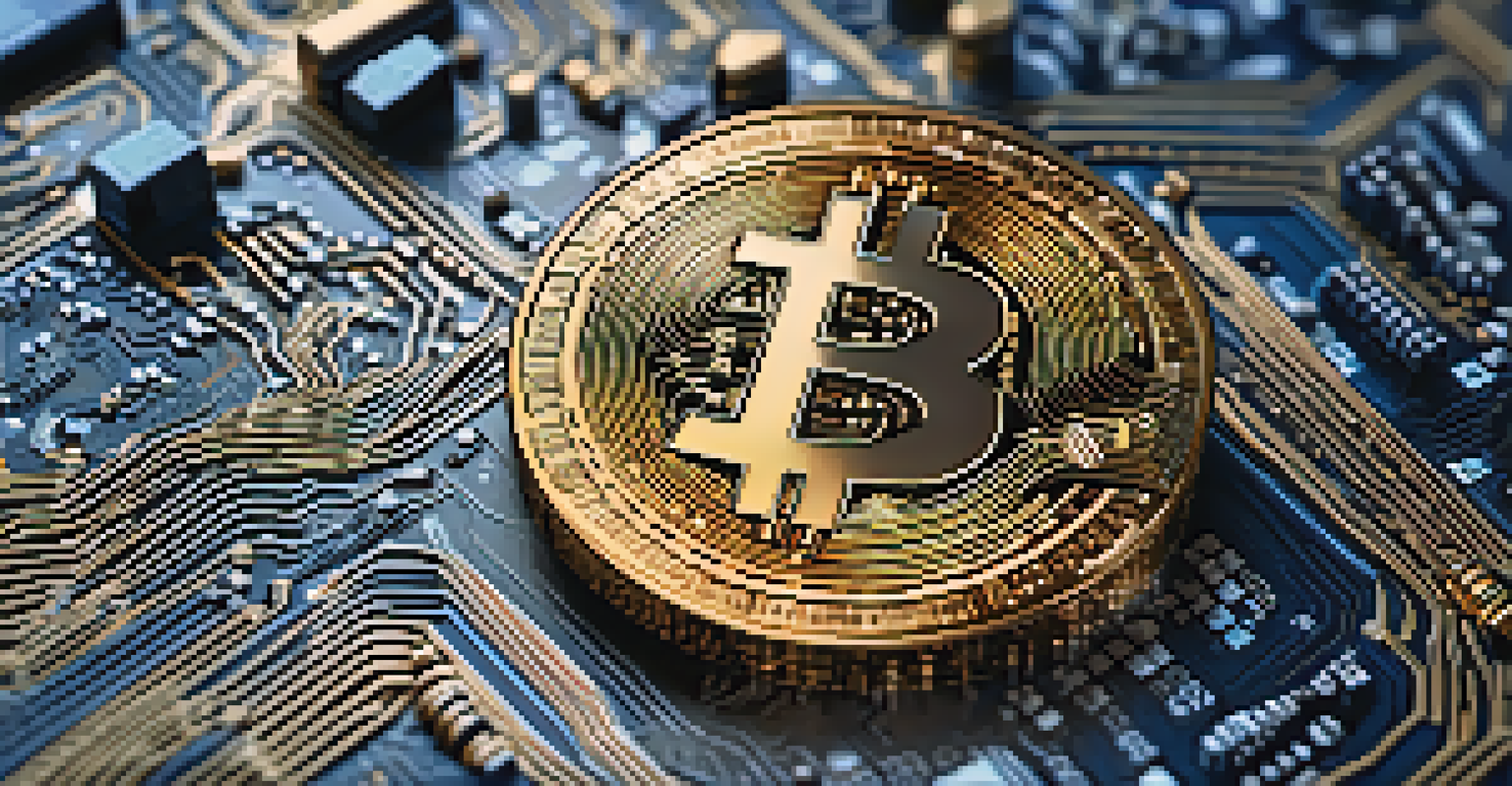 A detailed Bitcoin coin on a textured surface, illuminated by soft lighting, representing its significance in digital ownership.