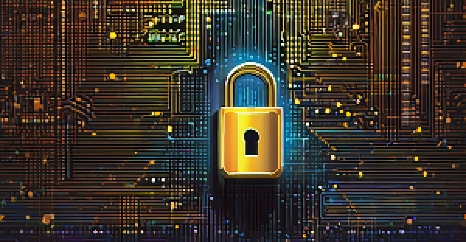 A digital lock symbolizing the security of private keys, with vibrant colors and binary code in a dark background.