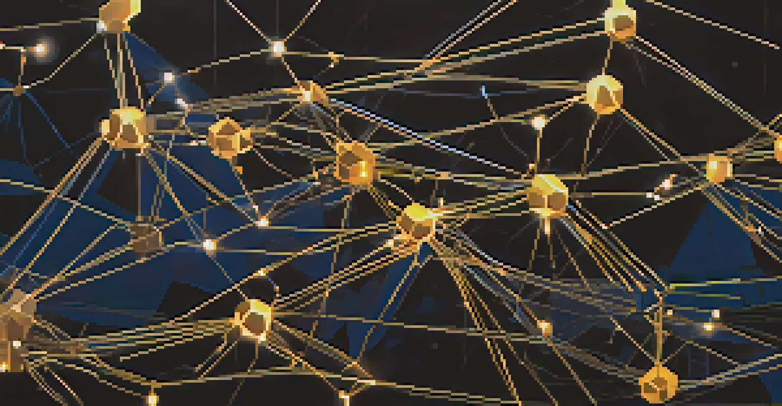 An artistic representation of a decentralized network with interconnected glowing nodes.