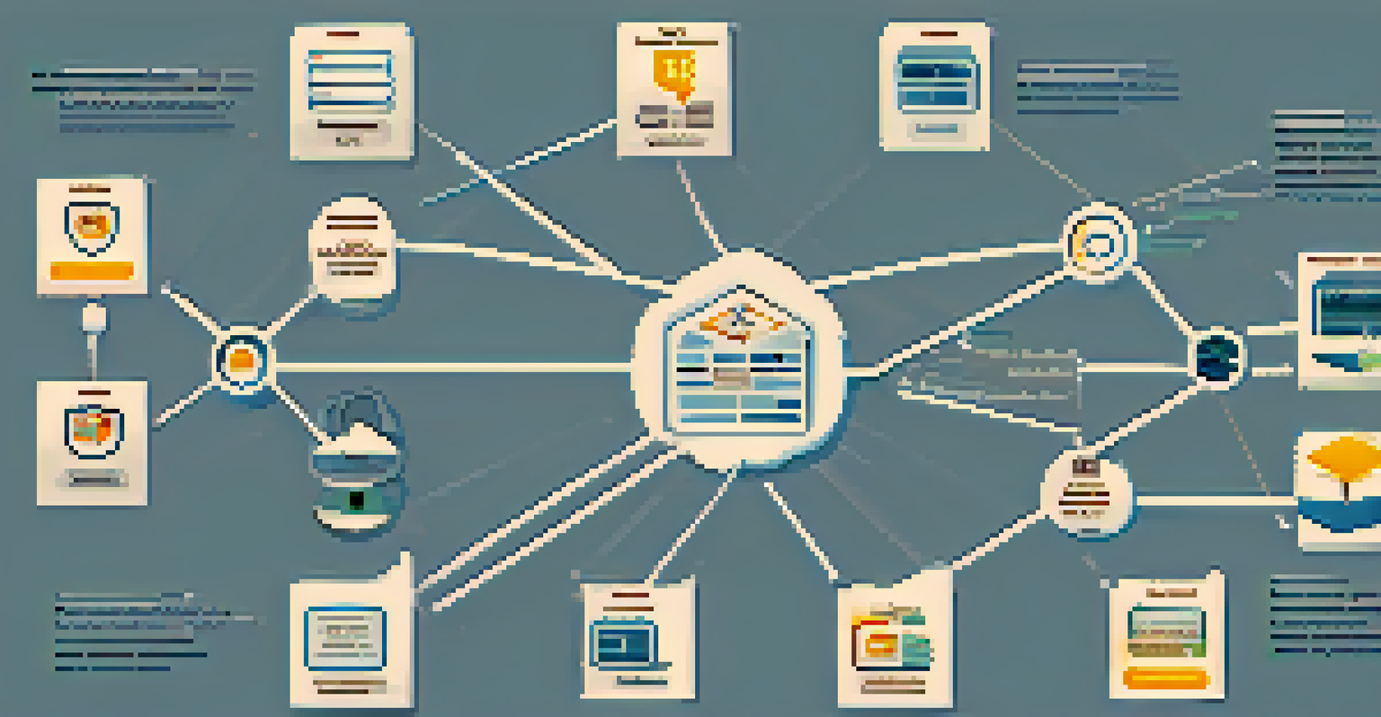 An infographic illustrating decentralized identity verification with a network of nodes and security icons.