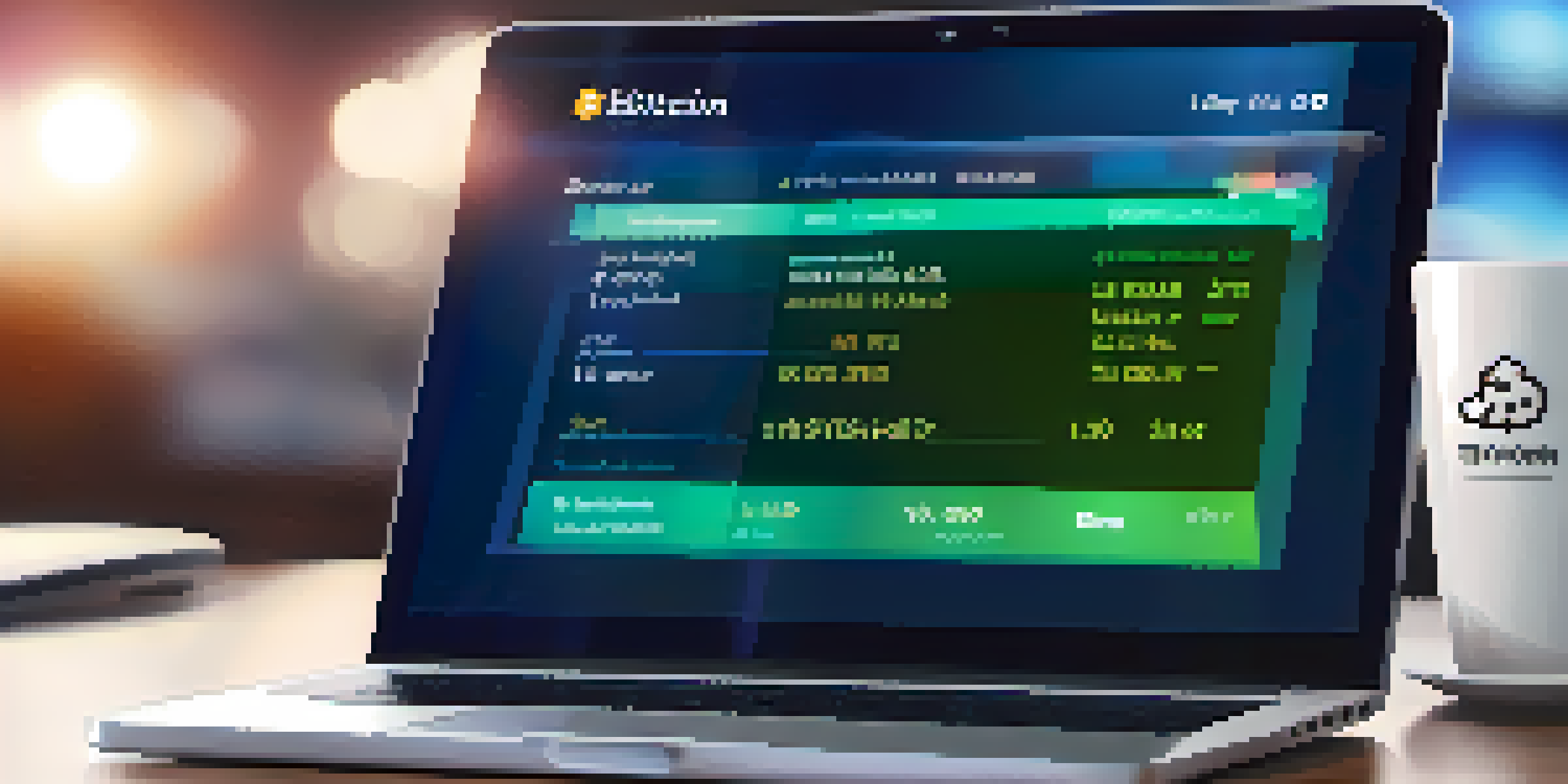 Close-up of a digital wallet interface on a laptop screen showing Bitcoin transaction details with a blurred background.