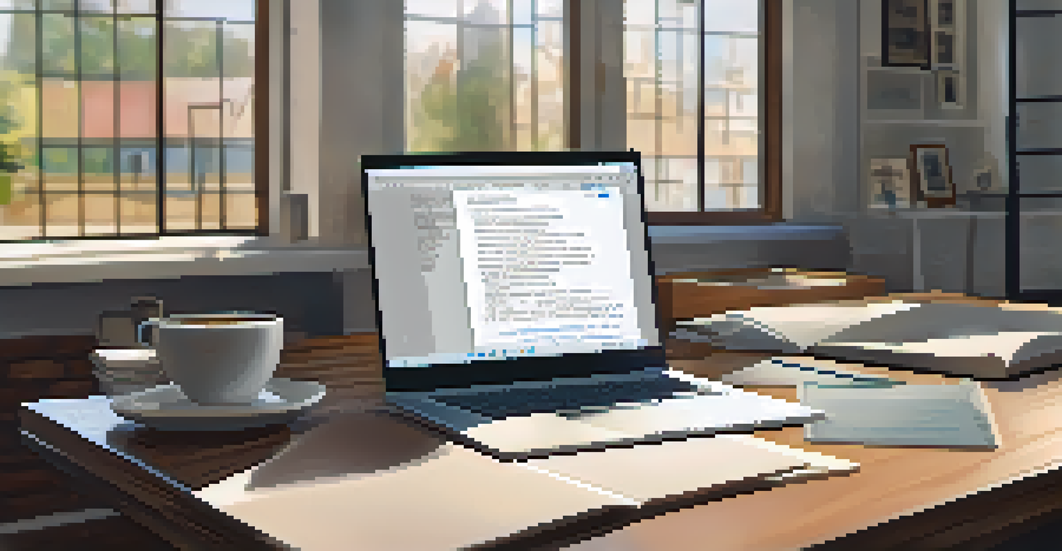A workspace with a laptop showing a blockchain transaction page, a cup of coffee, and notepad notes about Bitcoin identity verification in a well-lit room.