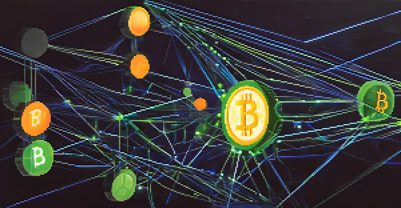 Abstract visualization of decentralized Bitcoin wallet security with glowing nodes and lines in a dark space.
