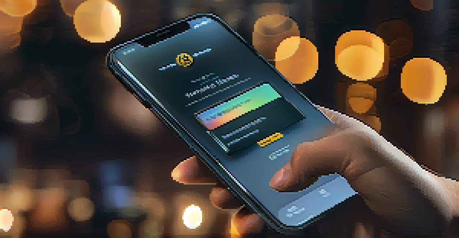 Close-up of hands using a smartphone to send Bitcoin, with a digital screen showing transaction details in a modern setting.