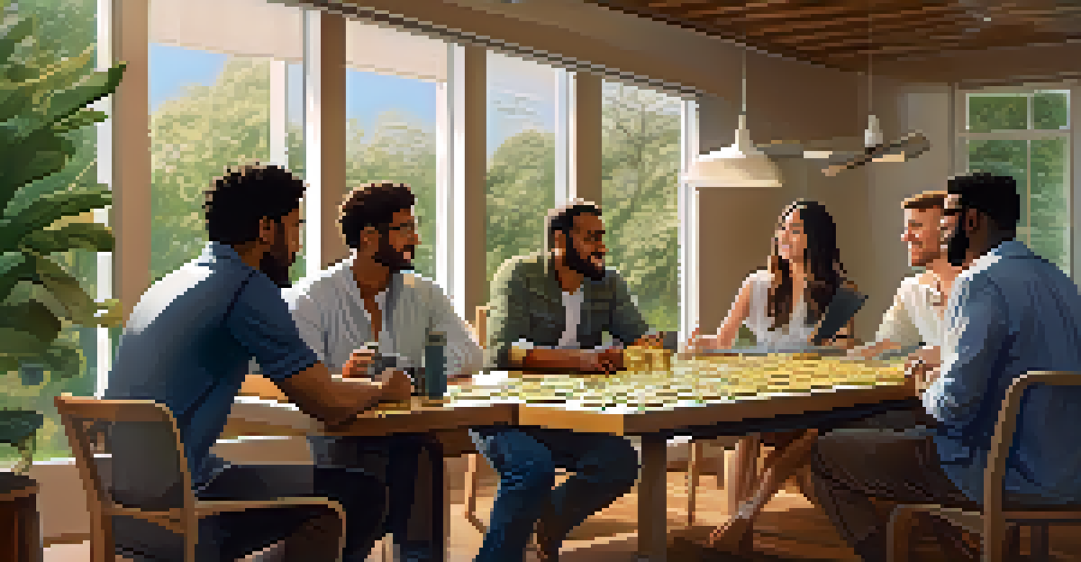 A diverse group of people discussing Bitcoin at a modern table with charts and tablets.