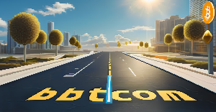 An illustration showing two diverging roads, one lined with Bitcoin symbols and the other with a new cryptocurrency icon, set in a bright digital landscape.