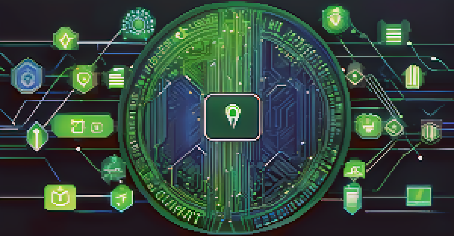 An abstract image representing security in cryptocurrency exchanges with symbols of protection and digital locks.