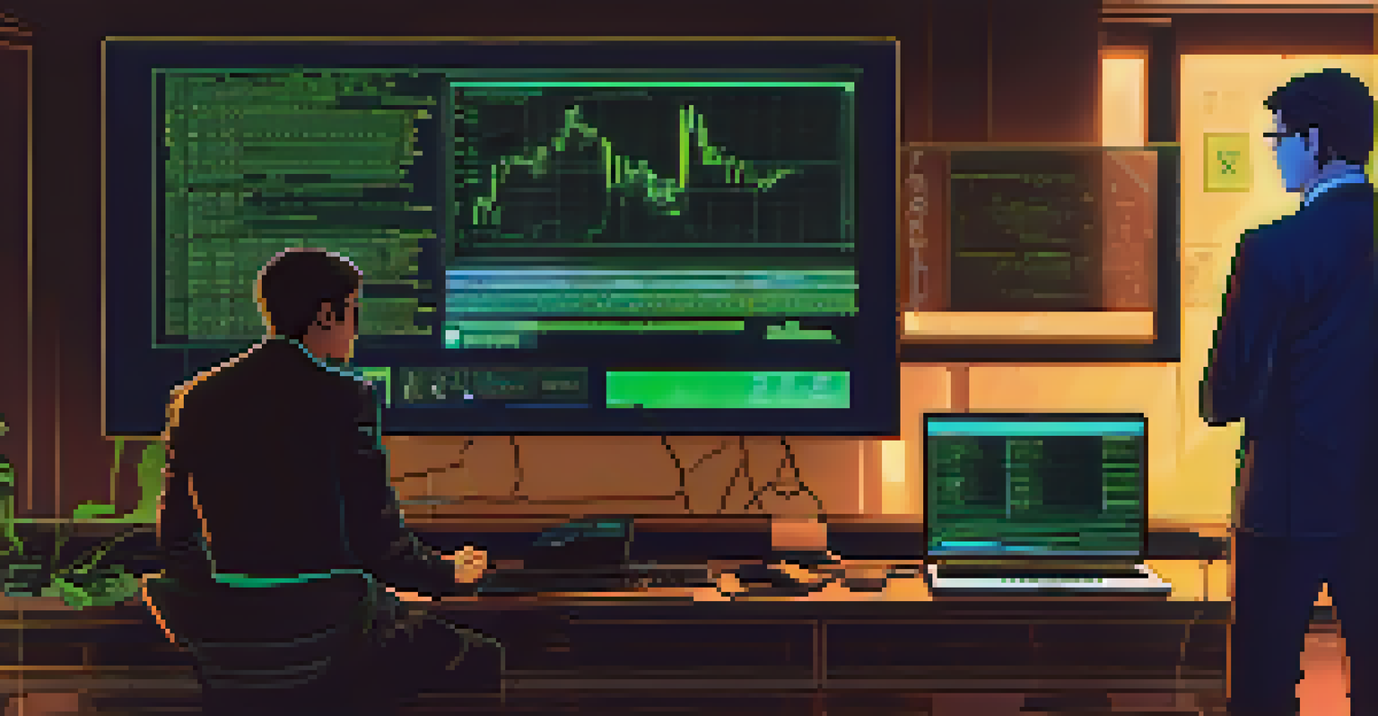 A shadowy figure representing Satoshi Nakamoto in front of a glowing computer screen displaying the Bitcoin logo.