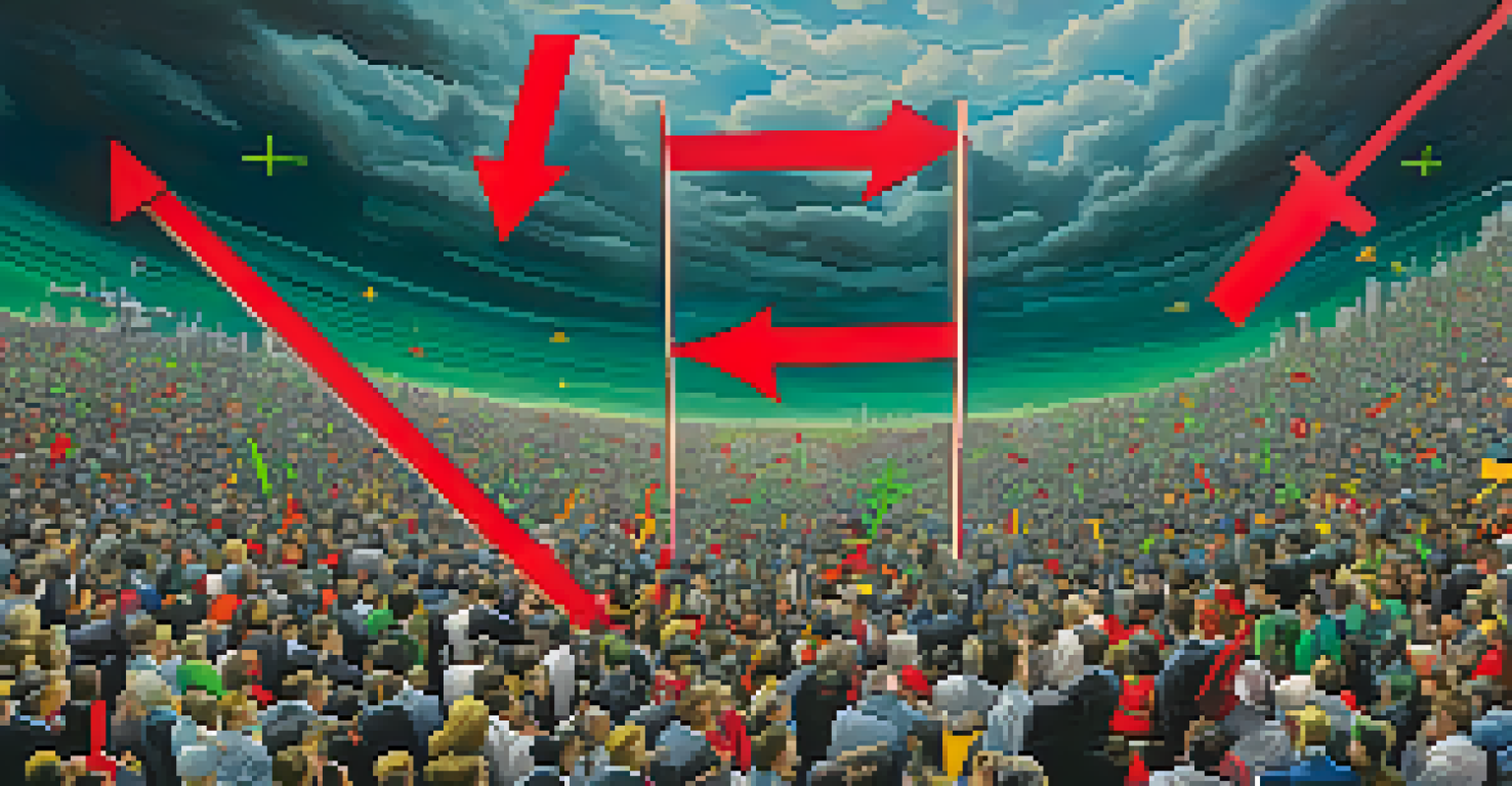 An abstract image contrasting fear and greed in the Bitcoin market with chaotic and calm scenes.