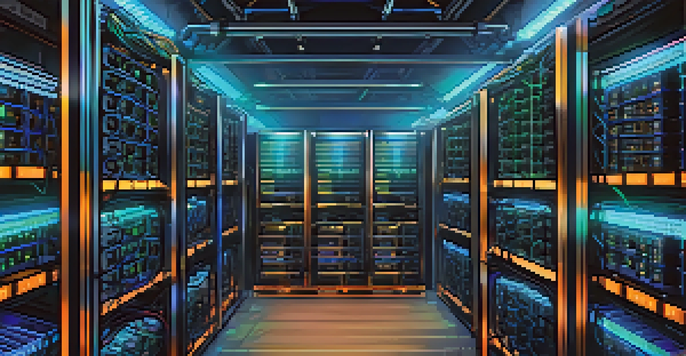 A detailed view of a Bitcoin mining rig with multiple machines and cooling systems in a dimly lit room.