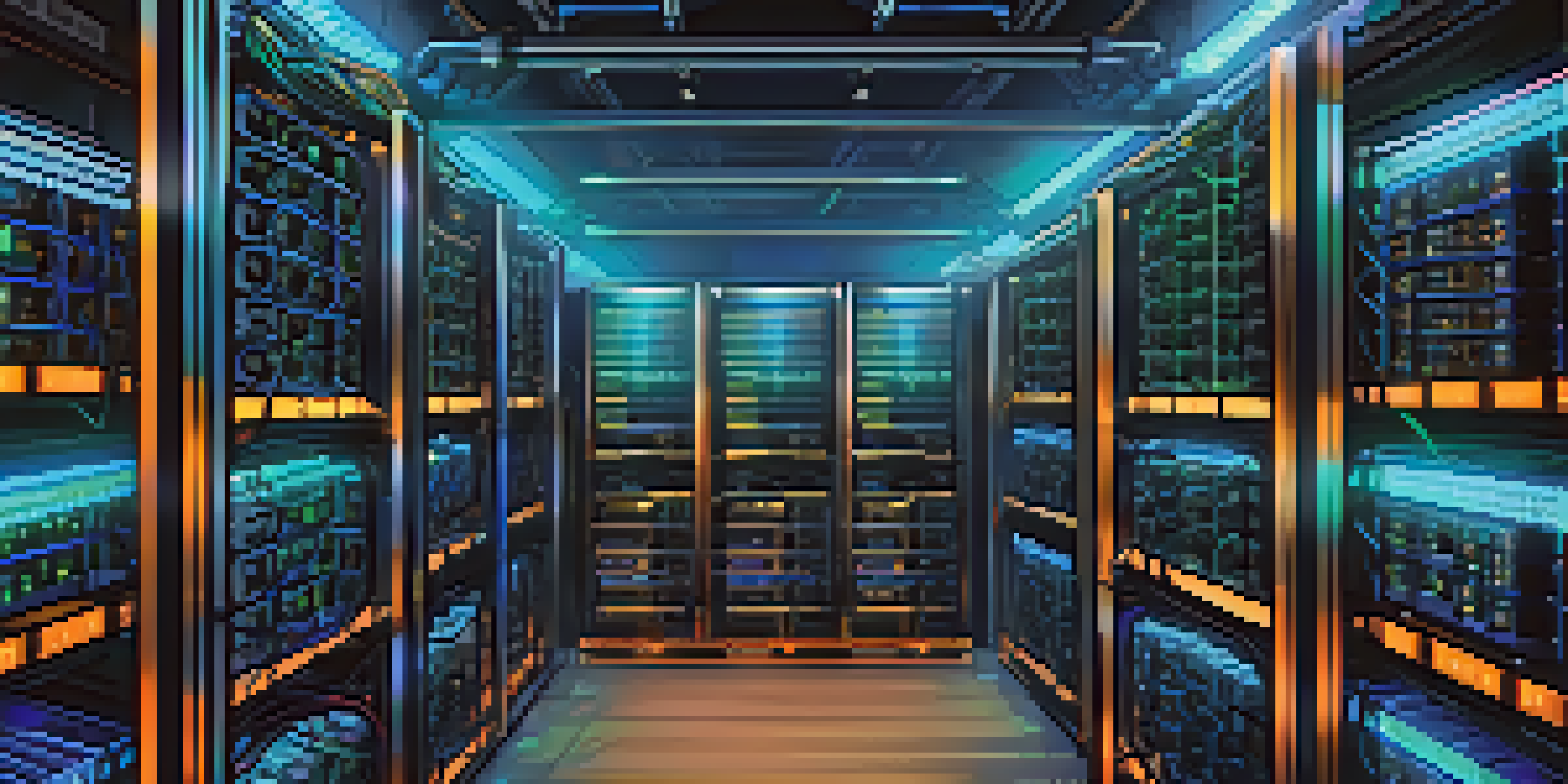 A detailed view of a Bitcoin mining rig with multiple machines and cooling systems in a dimly lit room.