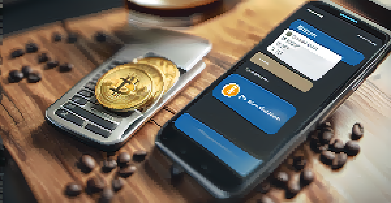 A close-up view of a smartphone displaying a digital wallet with Bitcoin and altcoin balances, placed on a wooden table.