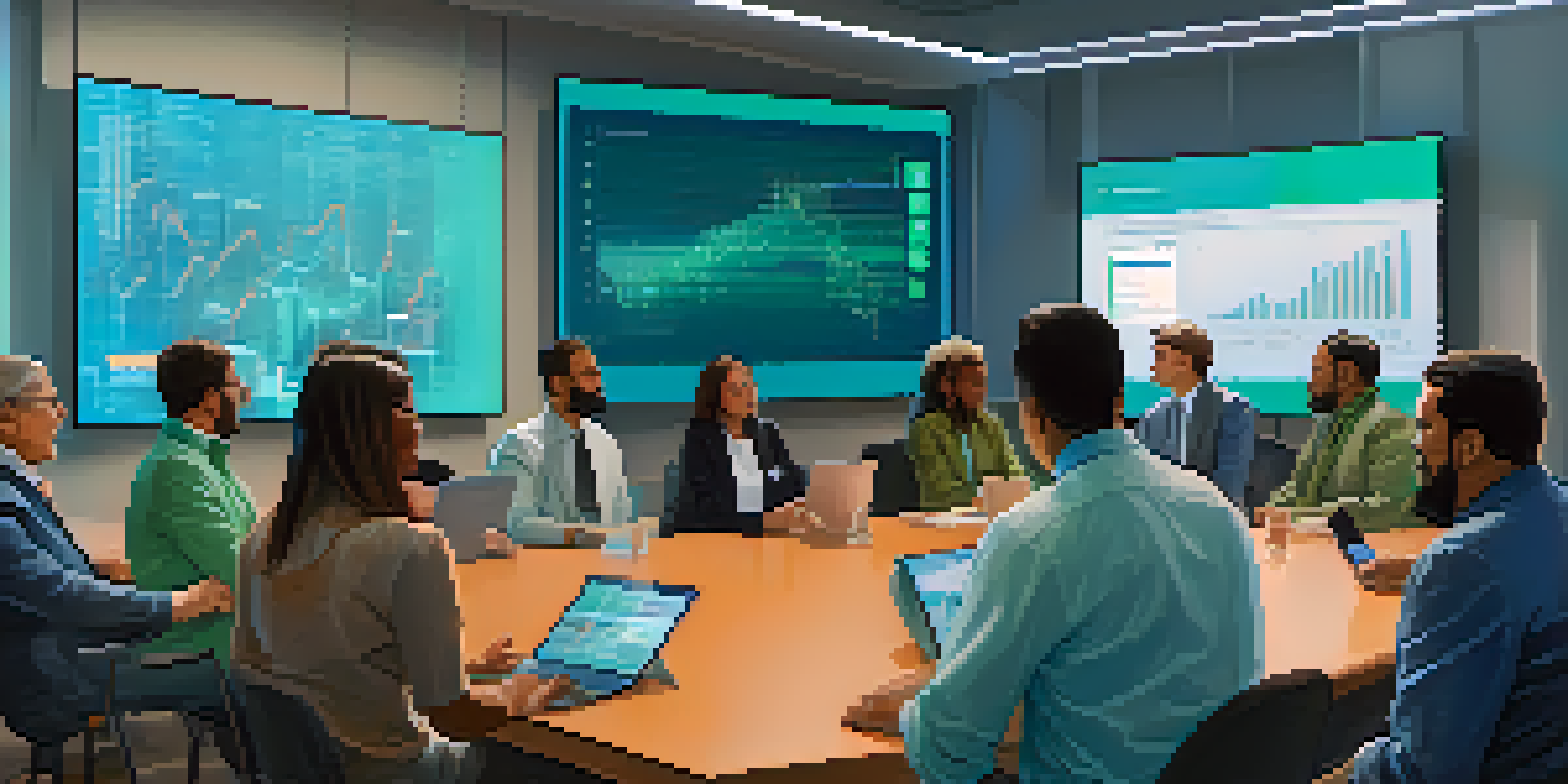 A diverse group of individuals passionately discussing Bitcoin governance in a bright conference room, with digital screens displaying voting results.