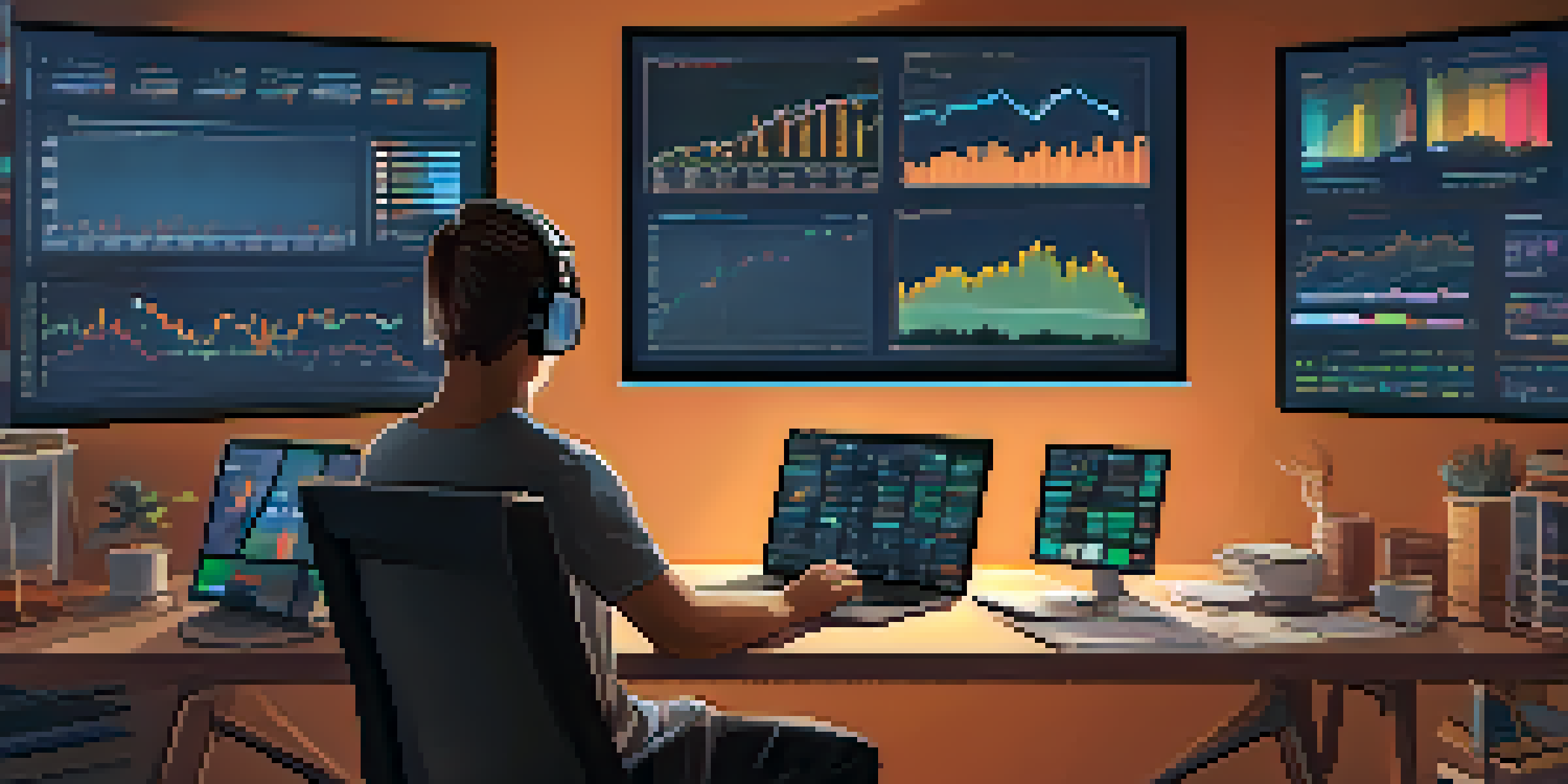 A person analyzing Bitcoin market trends on a computer in a cozy home office.