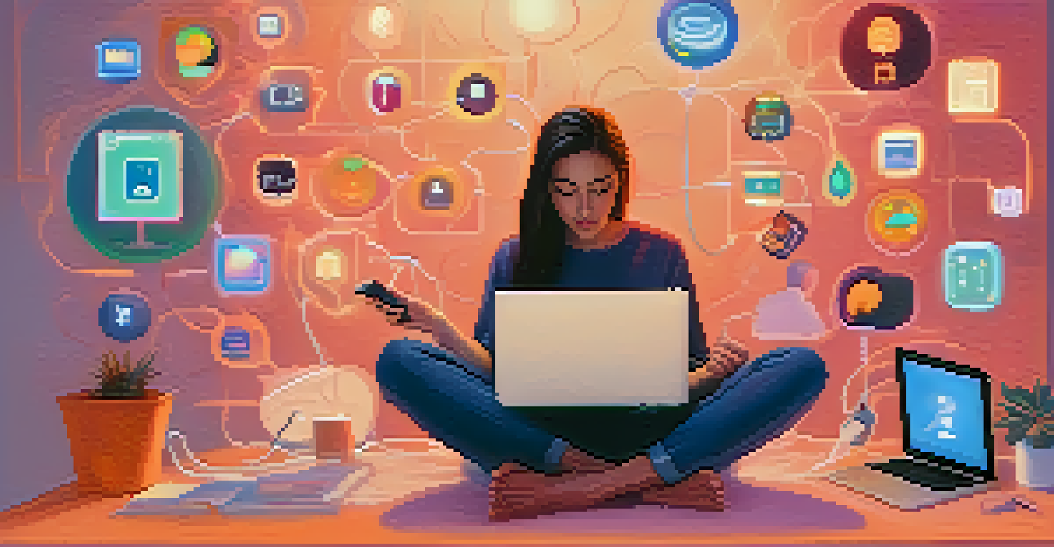 An individual using a digital device to manage their self-sovereign identity, with floating icons representing privacy features.